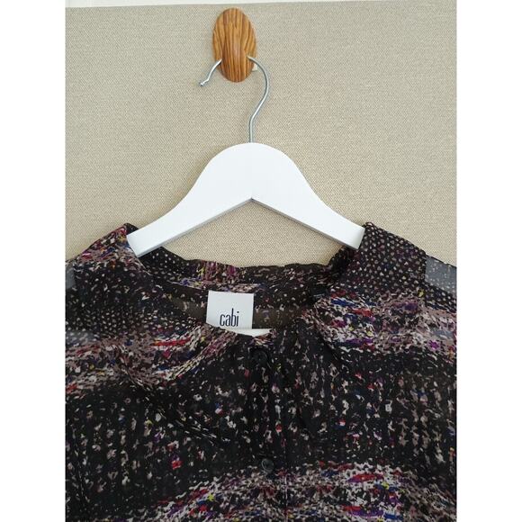 Cabi Blouse Women Medium Black Paris Sheer Abstract Art to Wear Button Front Top - Picture 4 of 11